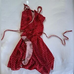SHEIN Red Heart-Print Wrap Slip Dress